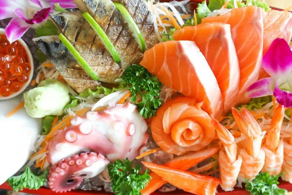 raw fish or raw salmon and raw tuna ,Japanese food