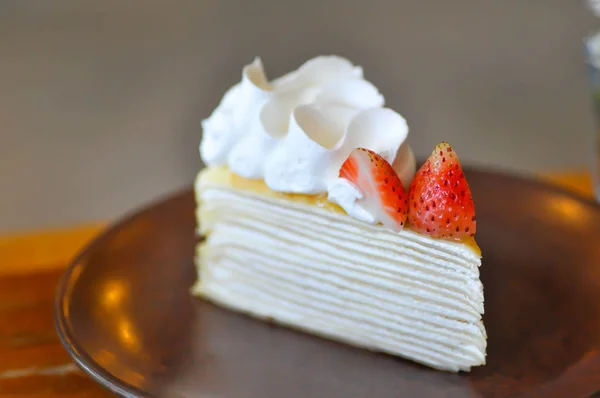 Crepe Cake Strawberry Cream Topping — Stock Photo, Image