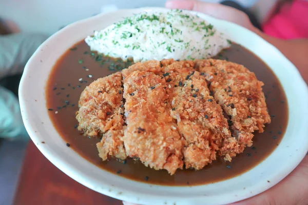 Orez Curry Japonez Sau Curry Japonez Carne Porc Tonkatsu — Fotografie, imagine de stoc
