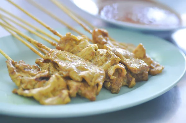 Satay Lub Wieprzowina Grilla Indonezyjski Żywności — Zdjęcie stockowe