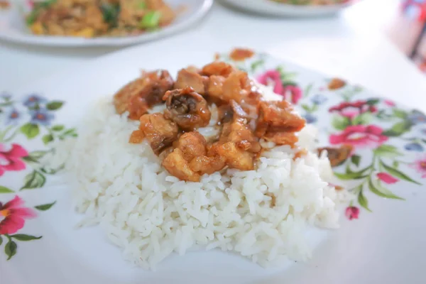 Babi Goreng Atau Nasi Ditaburi Dengan Daging Babi Goreng — Stok Foto