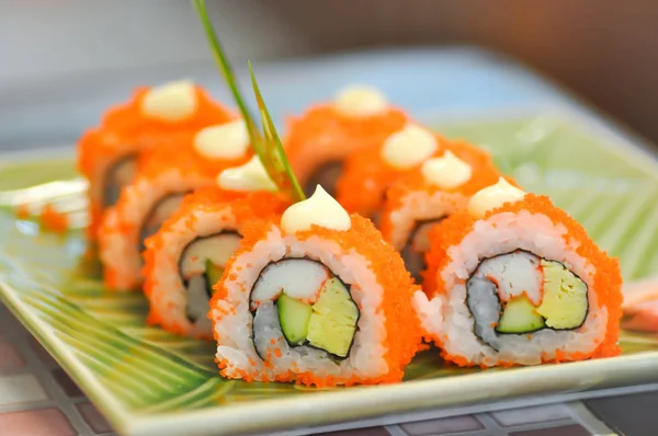 Japán Roll Vagy Rizs California Sushi Tekercs — Stock Fotó