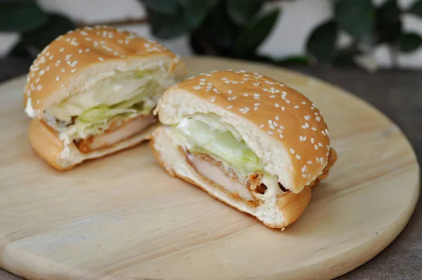 chicken burger or hamburger , bread with stuffed