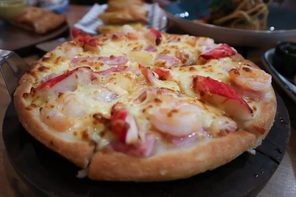 Pizza or shrimp and ham pizza — Stock Photo, Image