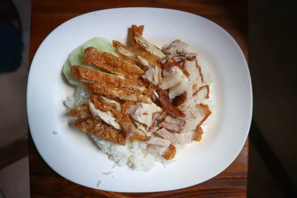 Fried Chicken Fried Pork Chicken Rice — Stock Photo, Image