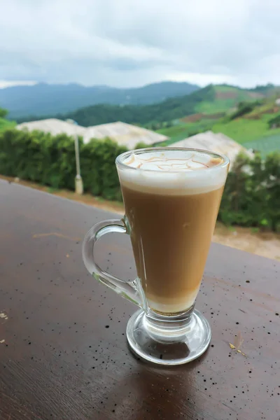 Kawa Lub Cappuccino Gorąca Kawa Stole — Zdjęcie stockowe