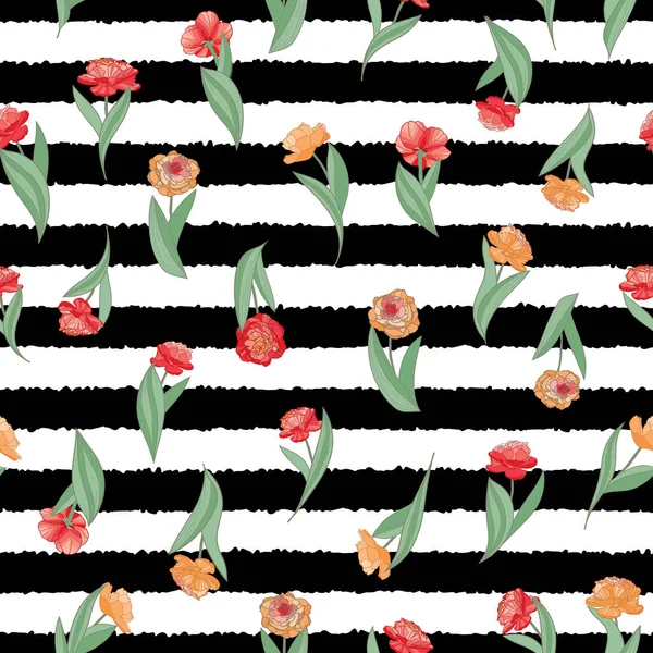 Çizgili arka plan üzerinde vektör laleleri