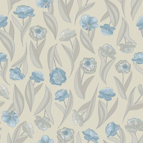 Vector tulipanes desnudo azul pastel fondo sin costuras patrón de impresión — Vector de stock