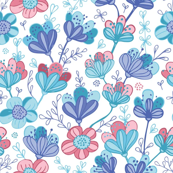 Vector azul rosa roxo flores sem costura padrão de fundo de impressão. — Vetor de Stock