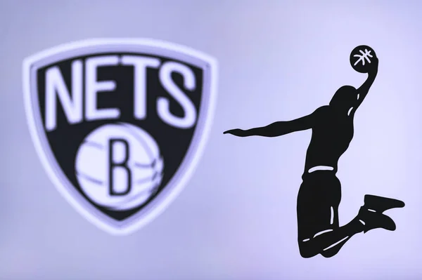 New York Usa Jun 2020 Brooklyn Nets Basketbalclublogo Silhouet Van — Stockfoto