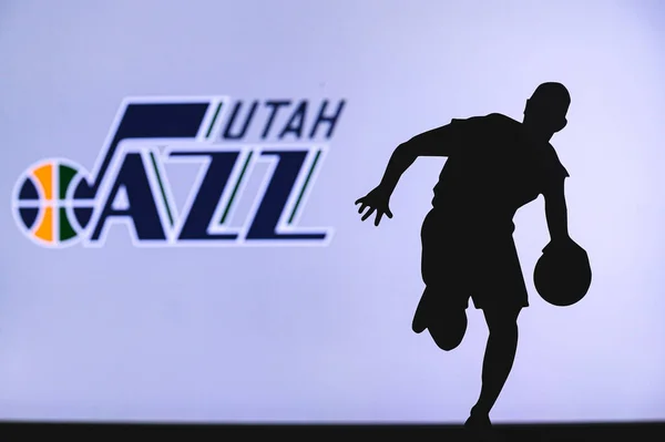 New York Usa Jun 2020 Utah Jazz Basketbalclublogo Silhouet Van — Stockfoto