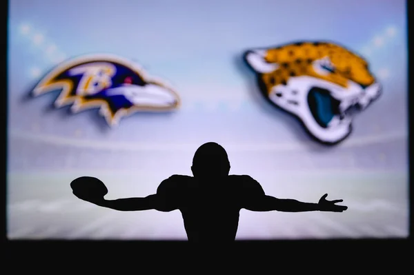 Baltimore Kuzgunları Jacksonville Jaguarlarına Karşı Nfl Oyunu Amerikan Futbol Ligi — Stok fotoğraf