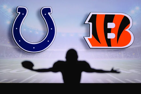 Indianapolis Colts Mot Cincinnati Bengals Nfl Matchen Amerikansk Fotbollsmatch Silhuett — Stockfoto