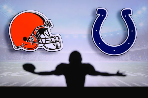 Cleveland Browns Mot Indianapolis Colts Nfl Matchen Amerikansk Fotbollsmatch Silhuett — Stockfoto
