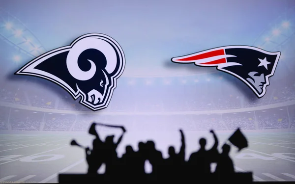 Los Angeles Rams New England Patriots Підтримує Nfl Game Силует — стокове фото