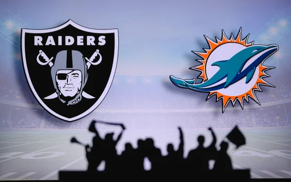 Las Vegas Raiders Miami Dolphins Fans Apoyo Juego Nfl Silueta — Foto de Stock