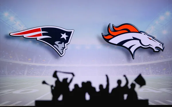 New England Patriots Denver Broncos Fans Apoyo Juego Nfl Silueta — Foto de Stock