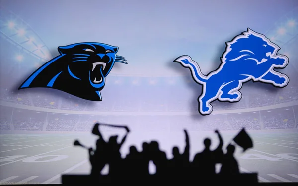 Carolina Panthers Mot Detroit Lions Fans Stöd Nfl Game Silhuett — Stockfoto