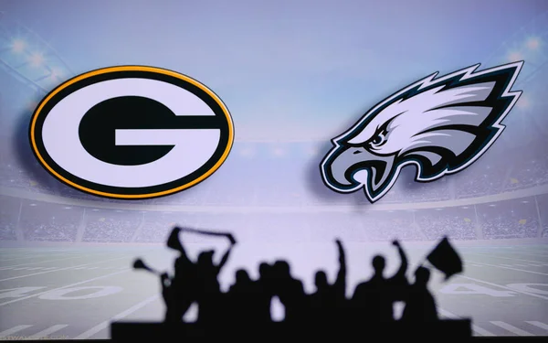 Green Bay Packers Philadelphia Eagles Fãs Apoiam Nfl Game Silhueta — Fotografia de Stock