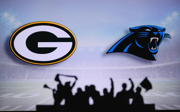 Green Bay Packers Carolina Panthers Fãs Apoiam Nfl Game Silhueta — Fotografia de Stock