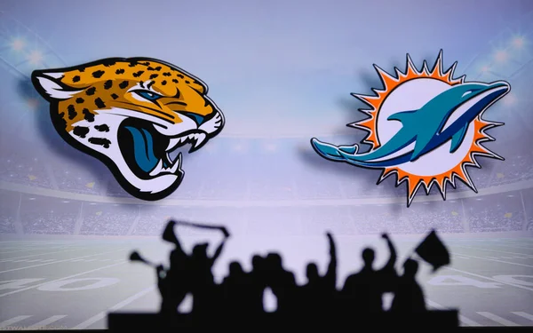 Jacksonville Jaguars Tegen Miami Dolphins Fans Ondersteuning Nfl Game Silhouet — Stockfoto
