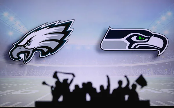 Philadelphia Eagles Tegen Seattle Seahawks Fans Ondersteuning Nfl Game Silhouet — Stockfoto