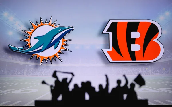 Miami Dolphins Cincinnati Bengalen Fans Ondersteuning Nfl Game Silhouet Van — Stockfoto