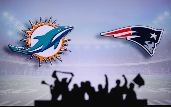 Miami Dolphins New England Patriots Fans Support Nfl Game Silhouette — Stock Photo, Image