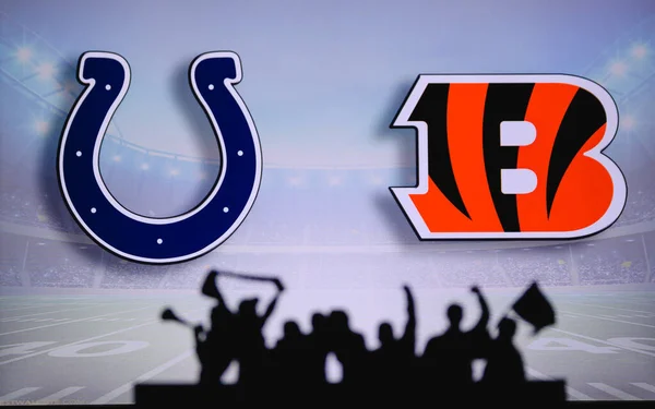 Indianapolis Colts Cincinnati Bengals Fans Apoyo Juego Nfl Silueta Los — Foto de Stock