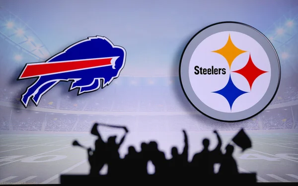 Buffalo Bills Pittsburgh Steelers Fans Apoyo Juego Nfl Silueta Los — Foto de Stock