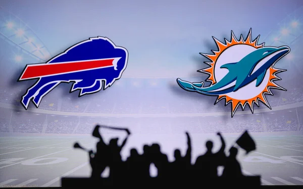 Buffalo Bills Miami Dolphins Fãs Apoiam Nfl Game Silhueta Apoiantes — Fotografia de Stock