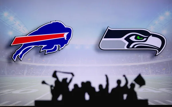 Buffalo Bills Kontra Seattle Seahawks Rajongók Támogatják Nfl Game Silhouette — Stock Fotó