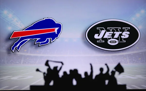 Buffalo Bills New York Jets Fãs Apoiam Nfl Game Silhueta — Fotografia de Stock