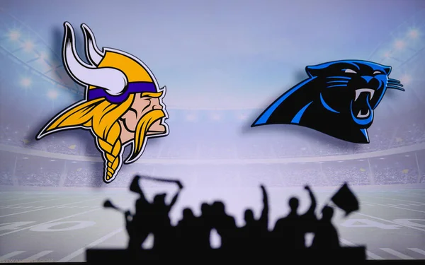 Minnesota Vikings Gegen Carolina Panthers Fans Unterstützen Nfl Spiel Silhouette — Stockfoto