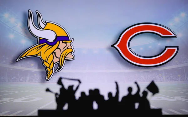 Minnesota Vikings Chicago Bears Fans Support Nfl Game Silhouette Supporters — Stock Photo, Image