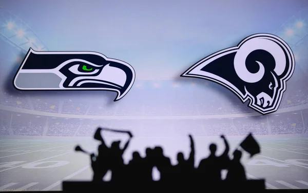 Seattle Seahawks Los Angeles Rams Fãs Apoiam Nfl Game Silhueta — Fotografia de Stock