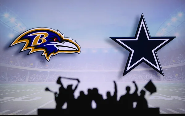 Baltimore Ravens Gegen Dallas Cowboys Fans Unterstützen Nfl Spiel Silhouette — Stockfoto