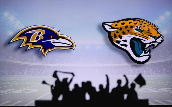 Baltimore Ravens Kontra Jacksonville Jaguars Rajongók Támogatják Nfl Game Silhouette — Stock Fotó