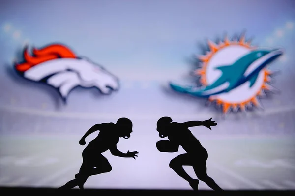 Denver Broncos Miami Dolphins Cartaz Nfl Dois Jogadores Futebol Americano — Fotografia de Stock