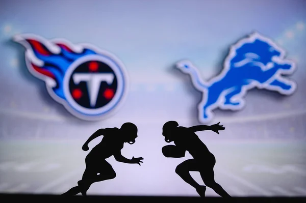 Tennessee Titans Detroit Lions Cartaz Nfl Dois Jogadores Futebol Americano — Fotografia de Stock