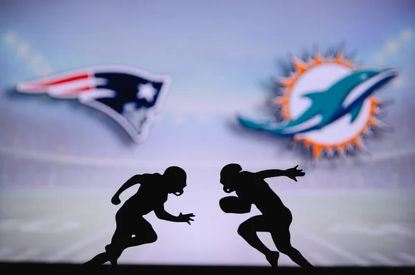 New England Patriots Mot Miami Dolphins Nfl Matchningsaffisch Två Amerikanska — Stockfoto