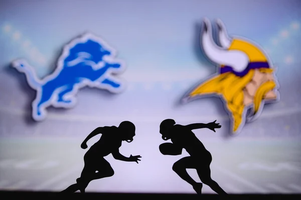 Detroit Lions Minnesota Vikings Karşı Nfl Maç Posteri Sahada Karşı — Stok fotoğraf