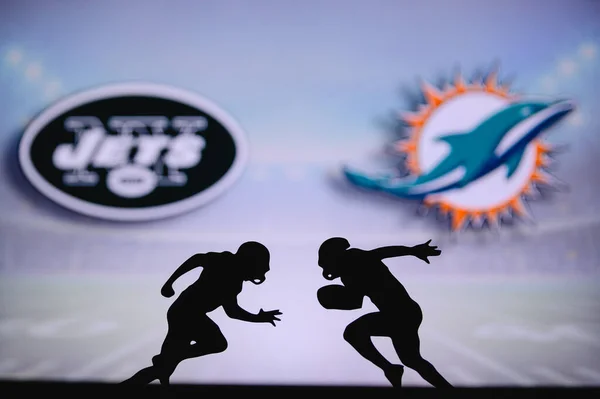 New York Jets Miami Dolphins Affiche Match Nfl Deux Joueurs — Photo