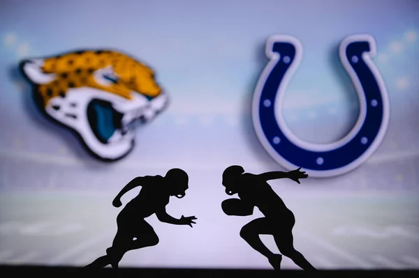 Jacksonville Jaguars Mot Indianapolis Colts Nfl Matchningsaffisch Två Amerikanska Fotbollsspelare — Stockfoto