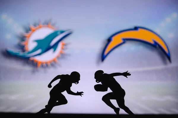 Miami Dolphins Los Angeles Chargers Cartaz Nfl Dois Jogadores Futebol — Fotografia de Stock