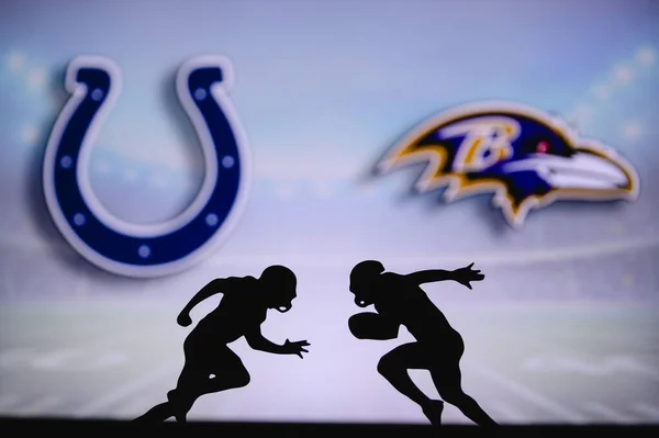 Indianapolis Colts Mot Baltimore Ravens Nfl Matchningsaffisch Två Amerikanska Fotbollsspelare — Stockfoto