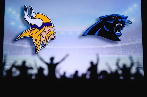 Minnesota Vikings Kontra Carolina Panthers Fani Wspierają Nfl Game Sylwetka — Zdjęcie stockowe