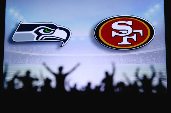 Seattle Seahawks San Francisco 49Ers Fãs Apoiam Nfl Game Silhueta — Fotografia de Stock