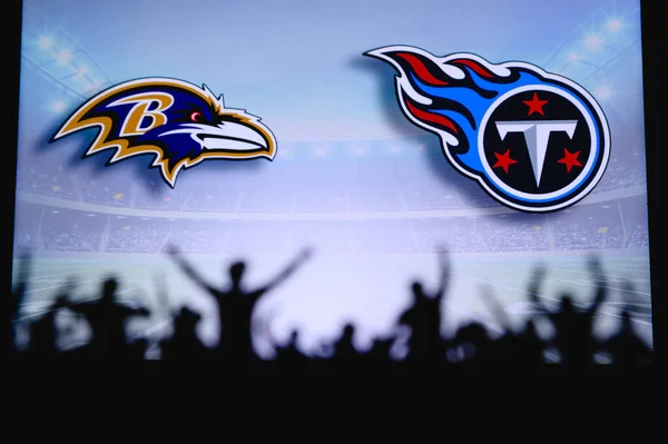 Baltimore Ravens Tennessee Titans Fans Support Nfl Game Silhouette Supporters — Stock Photo, Image
