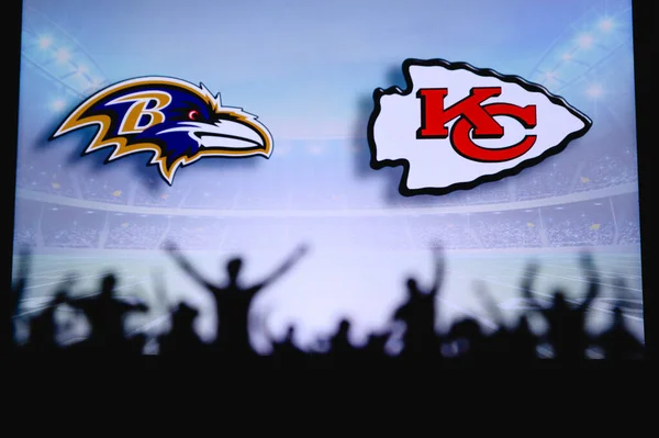 Baltimore Ravens Kansas City Chiefs Fans Apoyo Juego Nfl Silueta — Foto de Stock